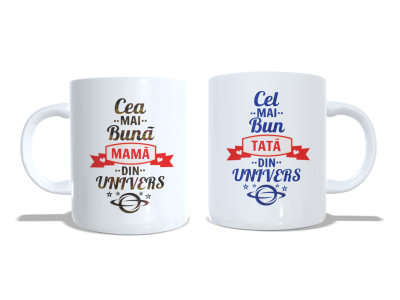 Cadou Set 2 Cani Cea mai Buna Mama si Cel mai Bun Tata din Univers, 330 ml SPB