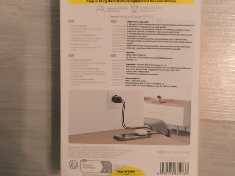 Incarcator de Priza Baseus Palm Fast Charger 20W EU Dual Port BCT Temperature Control Sigilat