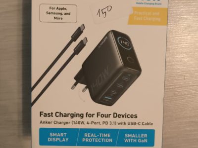 Incarcator Retea Anker GaN 140W PD 3.1 4-Port Smart Display + Cablu USB-C Sigilat